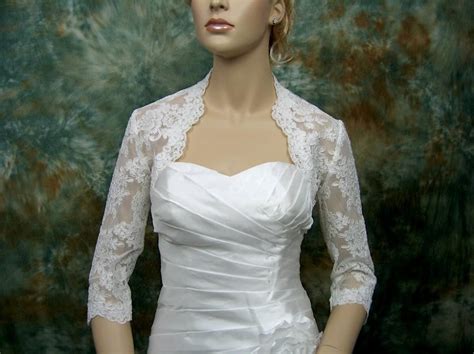 Ivory 34 Sleeve Bridal Shrug Lace Bolero Wedding Bolero Jacket Made Of Alencon Lace 2464708