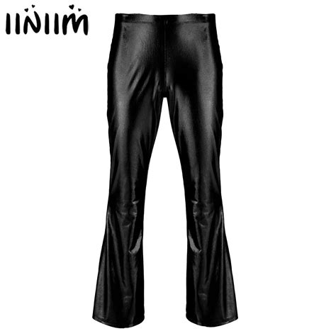 Adult Mens Moto Punk Style Party Pants Shiny Metallic Disco Pants With