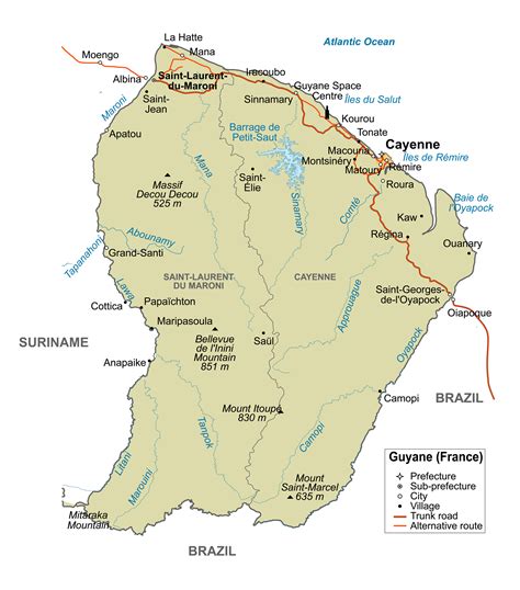 Large Detailed Political Map Of French Guiana With Major Roads