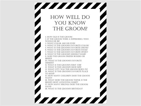A dj can also ask questions with more detailed answers. Modern Black and White Stripes Bridal Shower Games ...
