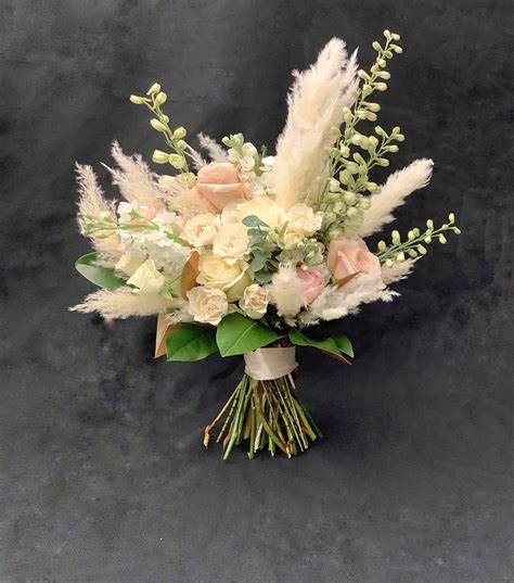 Neutral Bridal Bouquet With Pampas Grass By Nancy At Belton Hyvee Bridal Bouquet Pink Pink