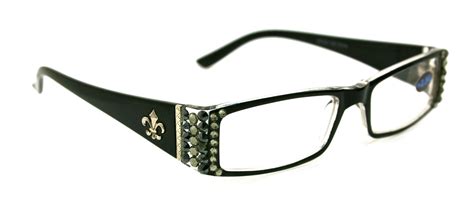 The French Fleur De Lis Bling Women Reading Glasses Adorned W Black Diamond Hematite