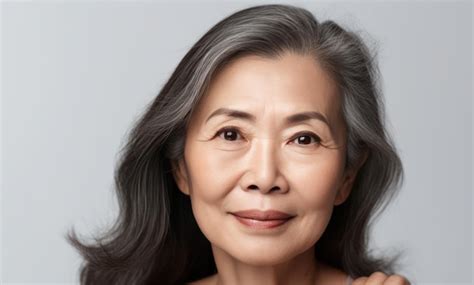 Premium Ai Image Headshot Portrait Of Gorgeous Happy Middle Aged Mature Asian Woman Senior