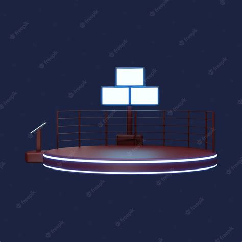 Premium Photo | 3d render of boxing ring with display over blue background