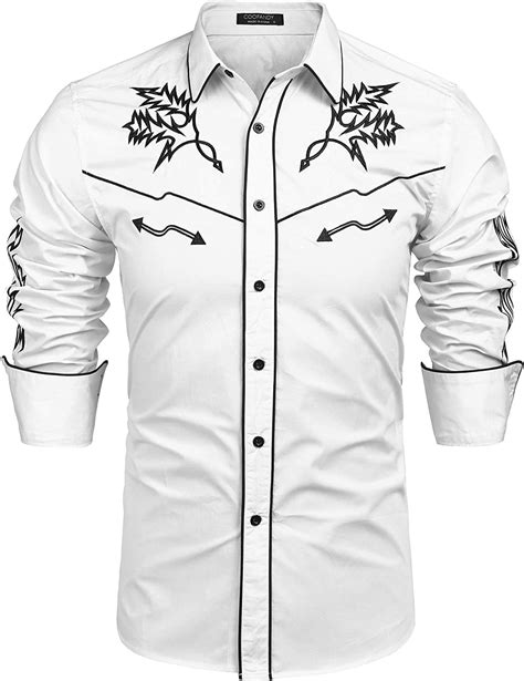 Coofandy Mens Western Cowboy Shirt Embroidered Denim Long Sleeve Casual