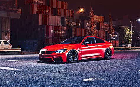Download Wallpapers Bmw M4 2018 Red Sports Coupe F82 Tuning Bmw M4