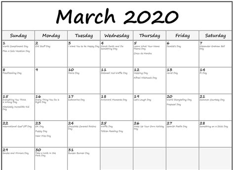 Fillable March 2020 Calendar Template Word Pdf Excel Format In 2020