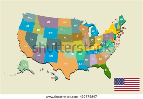 Colorful Usa Map States Capital Cities Stock Vector Royalty Free