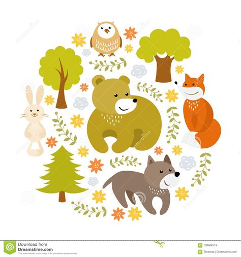 Cute Cartoon Forest Animals Vector Illustration Stock