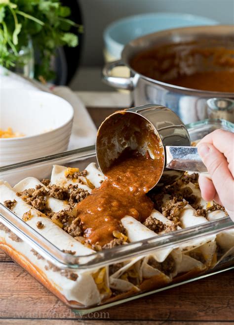Combine the beef, onion, a pinch of salt and a grind or two of black pepper in a large skillet, and bake until the cheese is melted and the enchiladas are heated through, about 15 to 20 minutes. Easy Ground Beef Enchiladas | Recipe | Ground beef enchiladas, Enchilada sauce, Homemade enchiladas