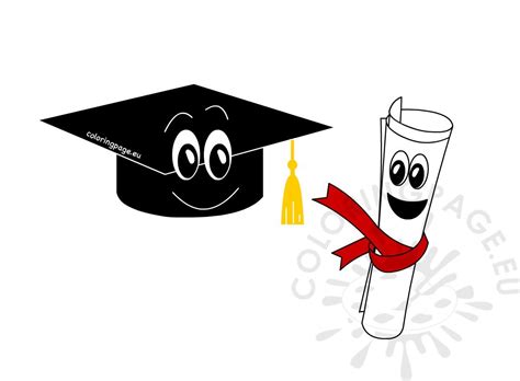Graduation Cap And Diploma Cartoon Coloring Page