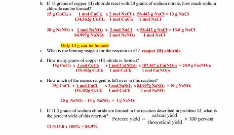 limiting reagent and percent yield worksheet