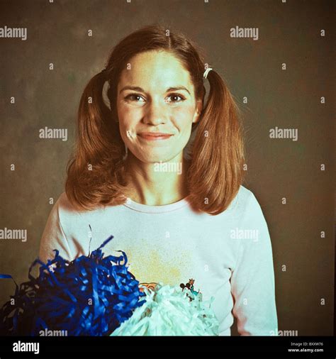 Woman Female Cheerleader Pom Poms Pigtails Stock Photo Alamy