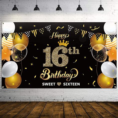 Happy 16th Birthday Backdrop Banner Sweet Sixteen Background Etsy