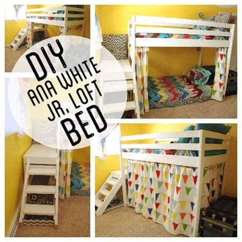 The space below the loft bed can be used to store furniture like a study desk or a coffee table and chairs. DIY Kids Loft Bunk Bed with Stairs
