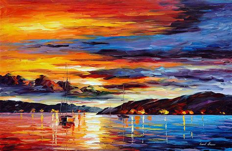 Pink Sunset — Palette Knife Oil Painting On Canvas By Leonid Afremov