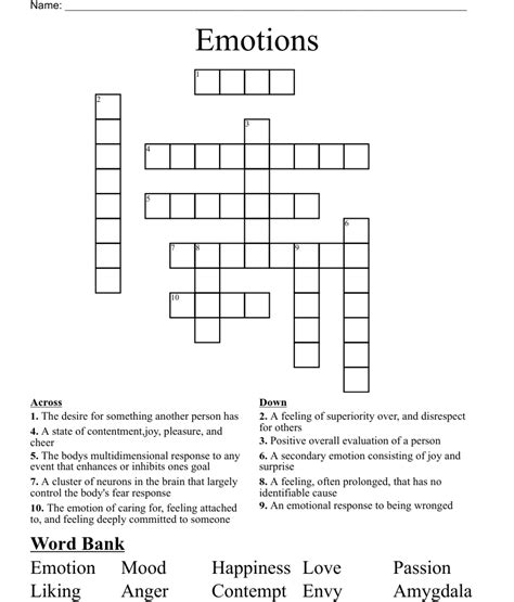 Emotions Crossword Wordmint