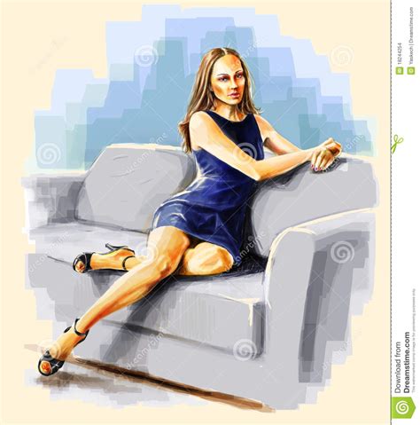 Lady Sitting On The Sofa Bent Leg Stock Illustration Illustration Of