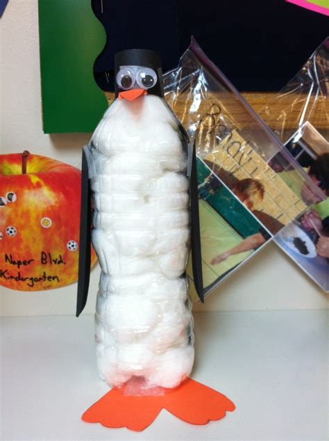 Penguin Made Out Of Plastic Water Bottles Kids Art