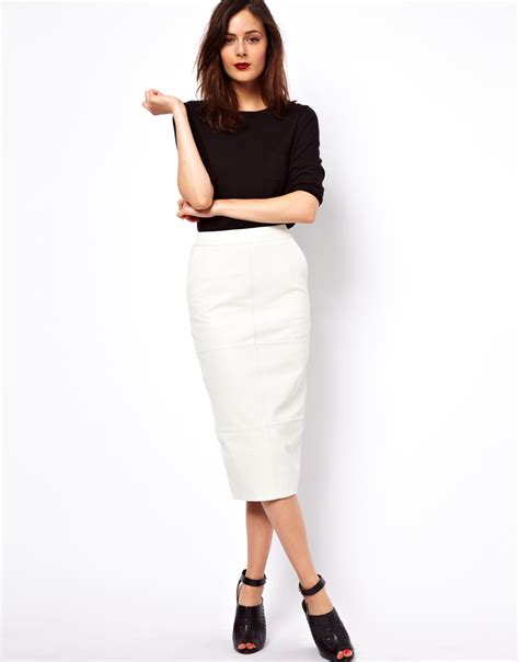 Asos Collection Pencil Skirt In Leather In White Lyst