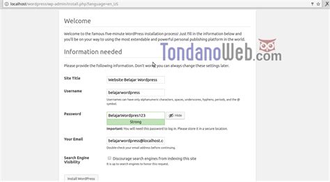 Nah di sini admin akan membahas tentang ujian army yang tujuannya untuk mengetahui seberapa ngefans nya sih. instalasi-wordpress-localhost-8 - TondanoWeb.com