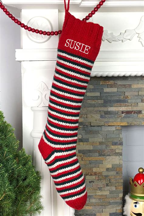 knit christmas stocking personalize striped stockings home and living