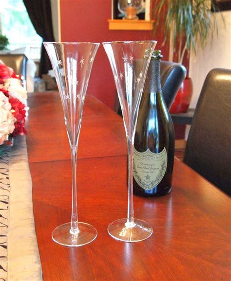 Tall Unique Champagne Flutes With Etched Stars Set Of 2 Unique Champagne Flutes Champagne