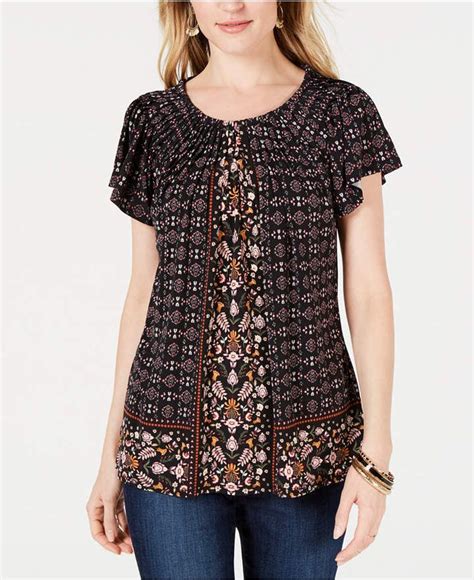 Styleandco Style And Co Petite Printed Pleated Top Created For Macys