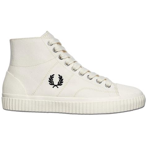 Fred Perry Hughes Retro Mid Canvas Trainers In Ecru