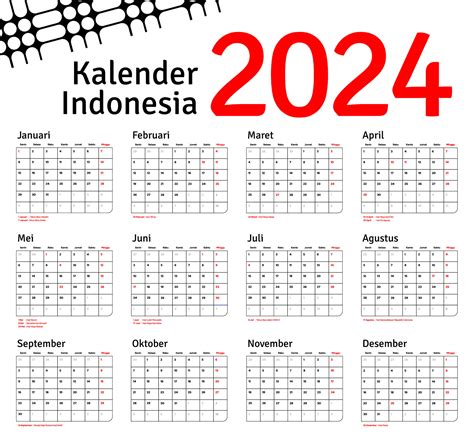 Kalender Indonesia 2024 Indonesio Calendario 2024 Y2k Diseño Para