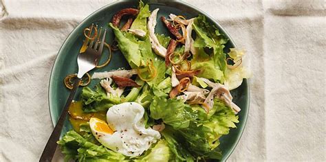 Escarole Salad With Roast Lemon Chicken Lardons And Poached Eggs