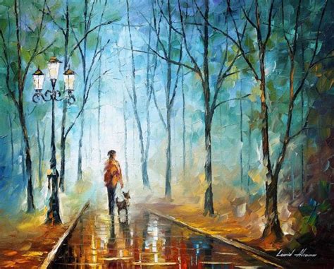 Rainy Fog — Original Landscap Park Oil Painting On Canvas By Leonid