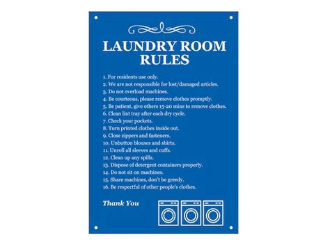 Laundry Room Rules Sign Notice Etsy