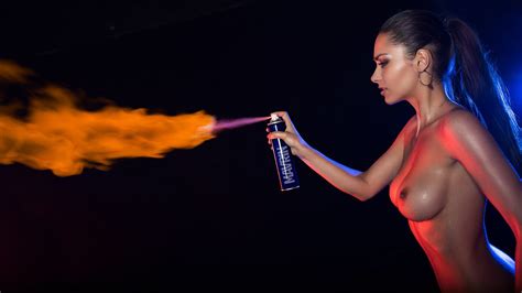 Helga Lovekaty Sexy Brunette Teen Model Playing With Fire While Topless