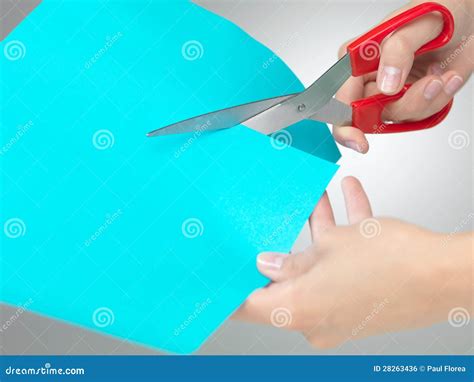 Hands Cutting A Paper With Scissors Royalty Free Stock Image Image