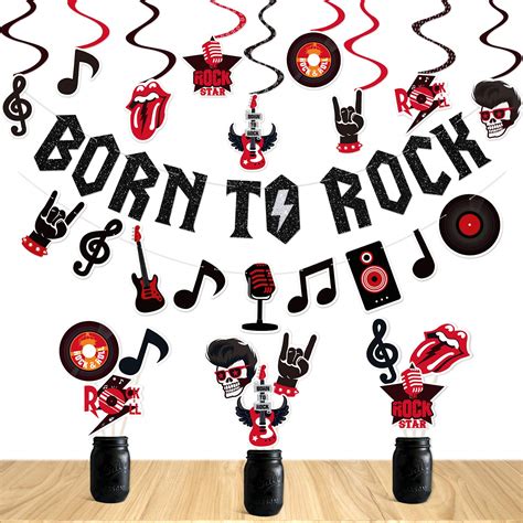 Buy Rock And Roll Party Decorations Set Born To Rock Glitter Banner
