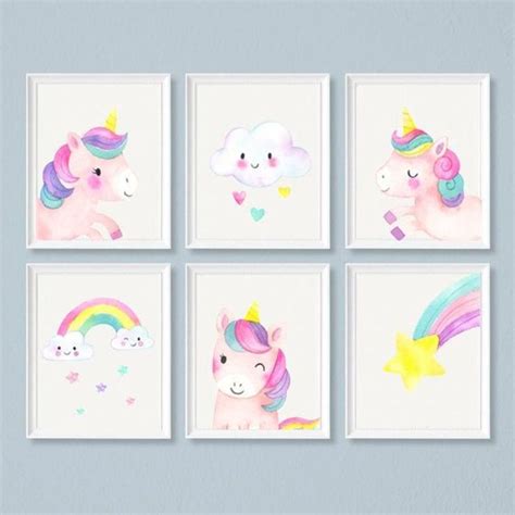 Unicorn Print Unicorn Printable Unicorn Print Set Of 6 Cute Etsy
