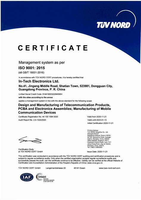 Iso9001 April 15th 2021 In Tech Electronics Limited