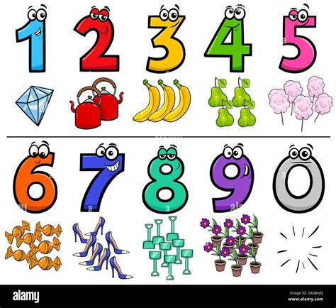 Números De Dibujos Animados Educativos Con Objetos Fotografía De Stock