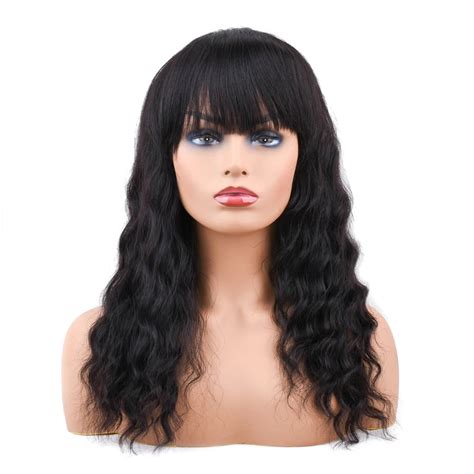 Brazilian Human Hair Wigs With Bang Pre Plucked With Baby Hair Non Remy Deep Wave Wig For Black