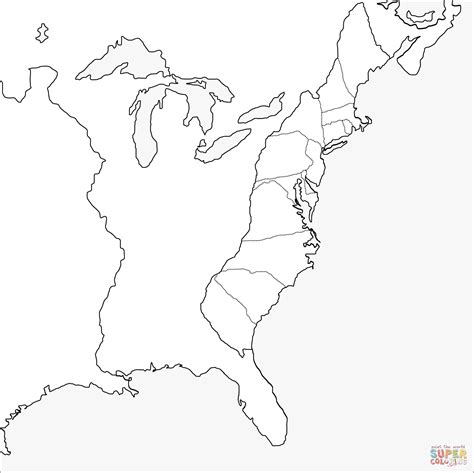 Thirteen Colonies Blank Map Coloring Page Free Printable Coloring Pages