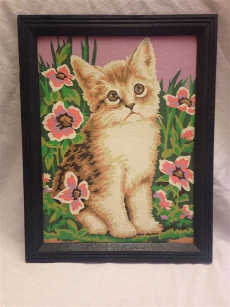 Vintage Kitty Cat Paint By Number With Frame Hand Painted Etsy Cat