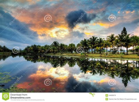 Tropical Lake Reflection Stock Image Image Of Green 54929079