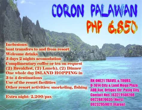 Rn One21 Travel And Tours Coron Palawan Packages