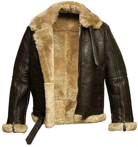 Raf Aviator Bomber Brown Sheepskin Fur Collar Genuine Leather Etsy In