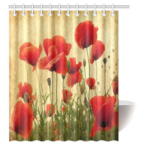Mypop Poppy Decor Shower Curtain Spring Wildflower Poppy Leaf Garden