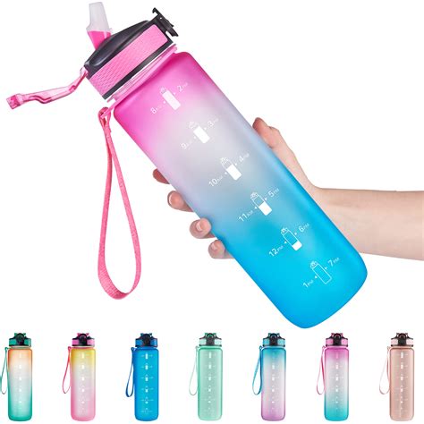 Buy Goswag 32 Oz Water Bottle With Straw And Time Marker Leakproof Bpa