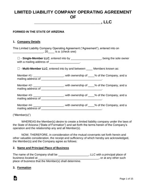 Free Arizona Llc Operating Agreements 2 Pdf Word Eforms