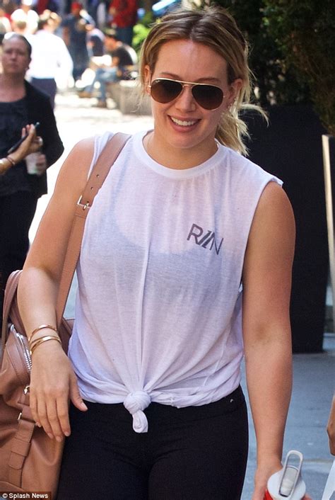 Hilary Duff Exposes Black Workout Bra In See Through White Top Visiting
