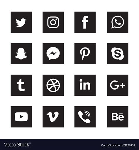 Social Media Black Square Icons Set Royalty Free Vector Affiliate